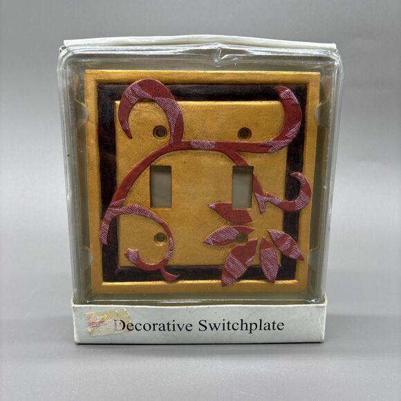 Bacova Benecia Gold Red Floral Dual Light Switch Plate Tropical Boho Decor - Picture 2 of 5